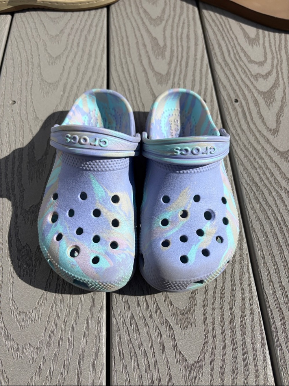 CROCS Kids' Pastel Tie-Dye Clog in Lavender and Aqua